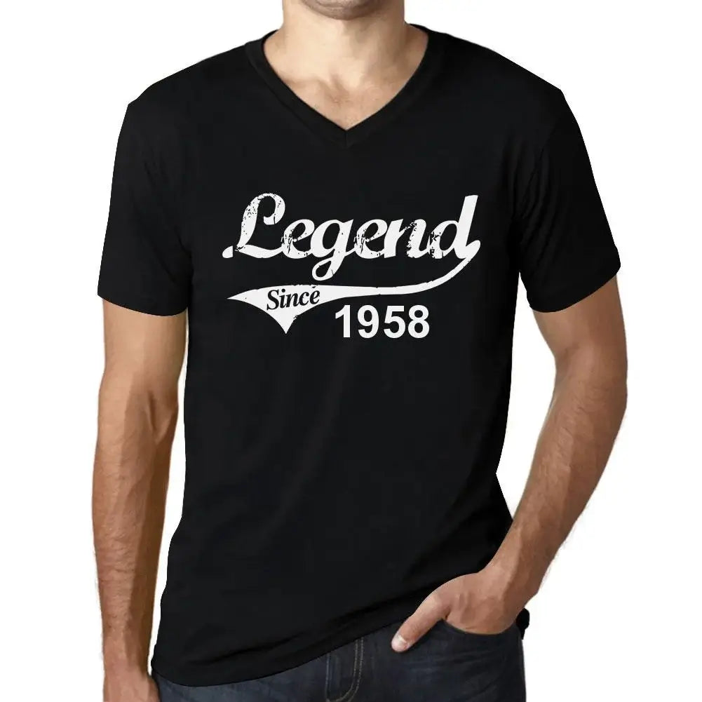 Men's Graphic T-Shirt V Neck Legend Since 1958 66th Birthday Anniversary 66 Year Old Gift 1958 Vintage Eco-Friendly Short Sleeve Novelty Tee