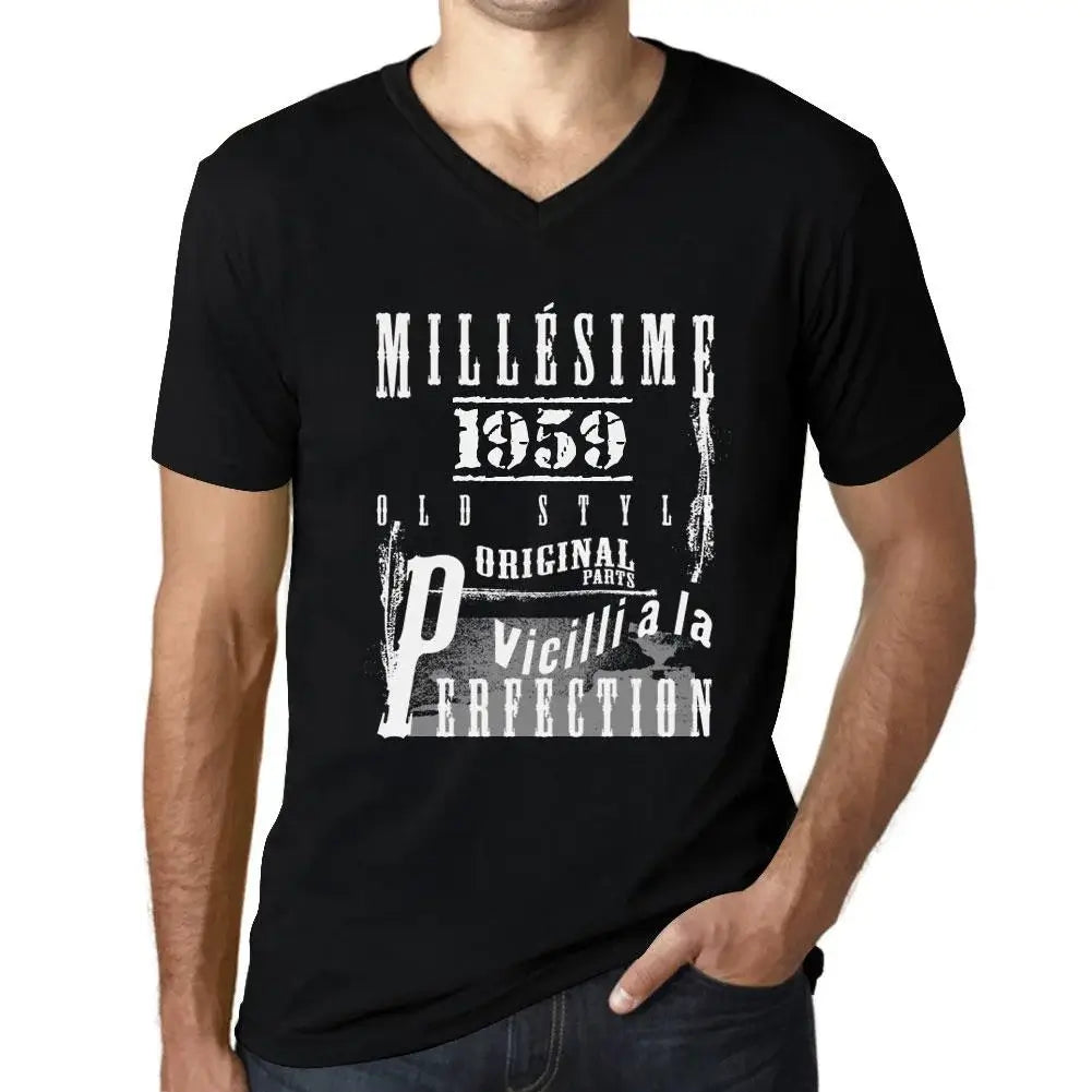 Men's Graphic T-Shirt V Neck Vintage Aged to Perfection 1959 – Millésime Vieilli à la Perfection 1959 – 65th Birthday Anniversary 65 Year Old Gift 1959 Vintage Eco-Friendly Short Sleeve Novelty Tee
