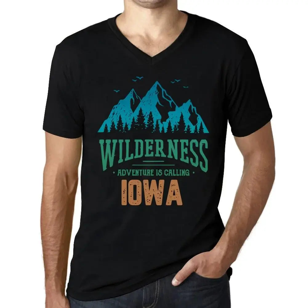 Men's Graphic T-Shirt V Neck Wilderness, Adventure Is Calling Iowa Eco-Friendly Limited Edition Short Sleeve Tee-Shirt Vintage Birthday Gift Novelty