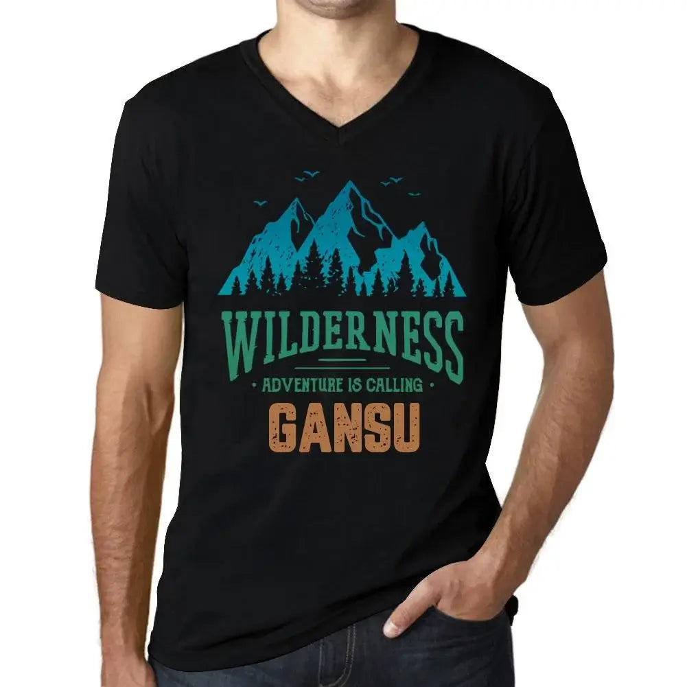 Men's Graphic T-Shirt V Neck Wilderness, Adventure Is Calling Gansu Eco-Friendly Limited Edition Short Sleeve Tee-Shirt Vintage Birthday Gift Novelty