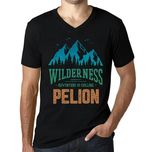 Men's Graphic T-Shirt V Neck Wilderness, Adventure Is Calling Pelion Eco-Friendly Limited Edition Short Sleeve Tee-Shirt Vintage Birthday Gift Novelty