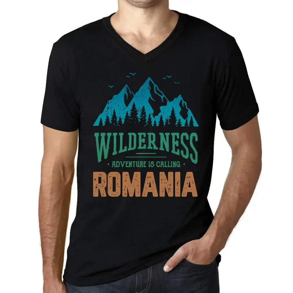 Men's Graphic T-Shirt V Neck Wilderness, Adventure Is Calling Romania Eco-Friendly Limited Edition Short Sleeve Tee-Shirt Vintage Birthday Gift Novelty