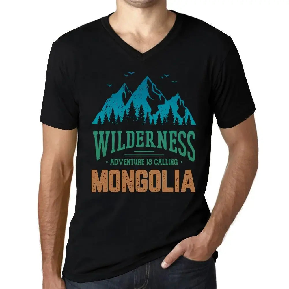 Men's Graphic T-Shirt V Neck Wilderness, Adventure Is Calling Mongolia Eco-Friendly Limited Edition Short Sleeve Tee-Shirt Vintage Birthday Gift Novelty