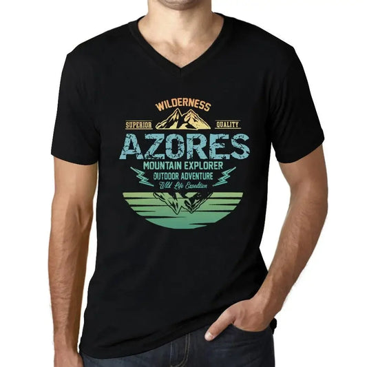 Men's Graphic T-Shirt V Neck Outdoor Adventure, Wilderness, Mountain Explorer Azores Eco-Friendly Limited Edition Short Sleeve Tee-Shirt Vintage Birthday Gift Novelty