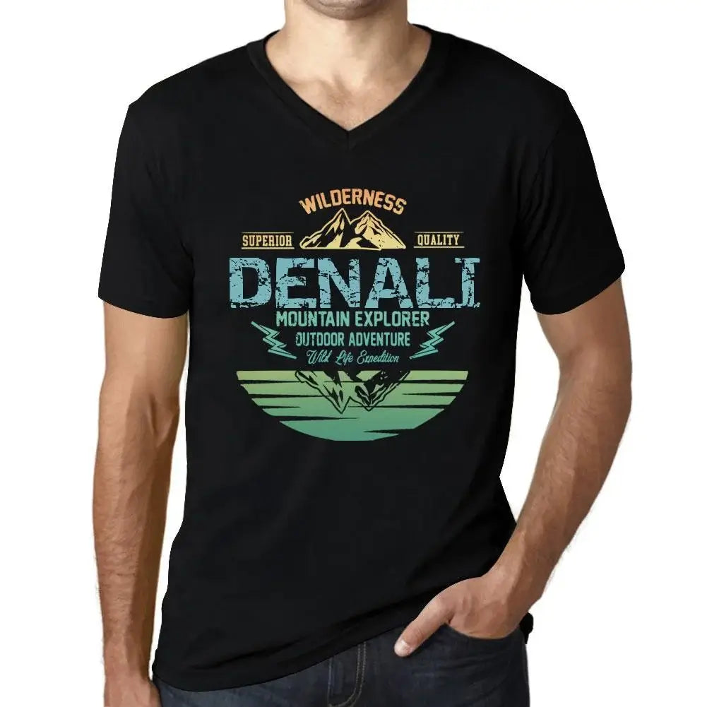 Men's Graphic T-Shirt V Neck Outdoor Adventure, Wilderness, Mountain Explorer Denali Eco-Friendly Limited Edition Short Sleeve Tee-Shirt Vintage Birthday Gift Novelty