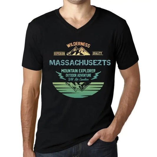 Men's Graphic T-Shirt V Neck Outdoor Adventure, Wilderness, Mountain Explorer Massachusetts Eco-Friendly Limited Edition Short Sleeve Tee-Shirt Vintage Birthday Gift Novelty