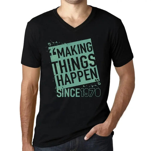 Men's Graphic T-Shirt V Neck Making Things Happen Since 1970 54th Birthday Anniversary 54 Year Old Gift 1970 Vintage Eco-Friendly Short Sleeve Novelty Tee