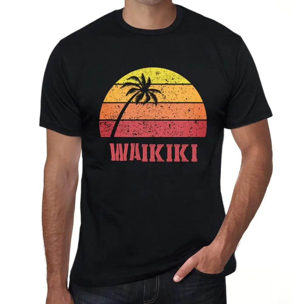 Men's Graphic T-Shirt Palm, Beach, Sunset In Waikiki Eco-Friendly Limited Edition Short Sleeve Tee-Shirt Vintage Birthday Gift Novelty