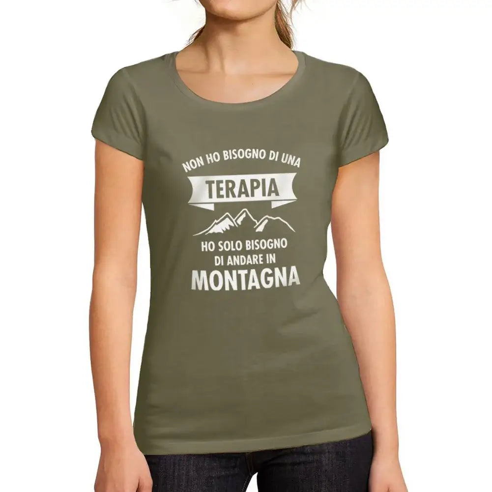 Women's Graphic T-Shirt Organic Mountain Therapy – Terapia Montagna – Eco-Friendly Ladies Limited Edition Short Sleeve Tee-Shirt Vintage Birthday Gift Novelty