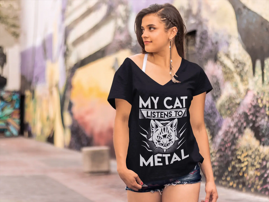 ULTRABASIC Women's T-Shirt My Cat Listens To Metal - Funny Kitten Shirt for Cat Lovers