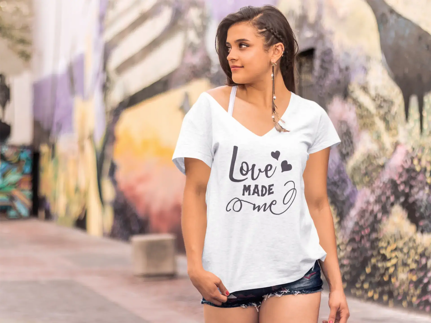 ULTRABASIC Women's T-Shirt Love Made Me - Short Sleeve Tee Shirt Tops