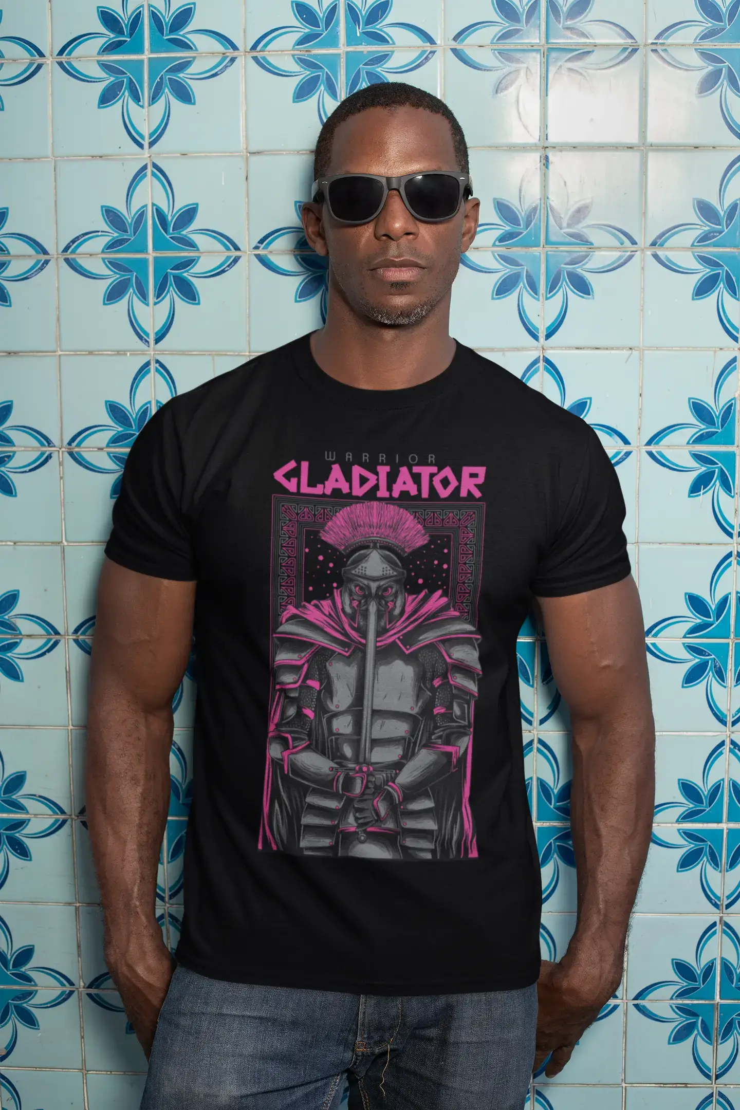 ULTRABASIC Men's Novelty T-Shirt Warrior Gladiator - Scary Short Sleeve Tee Shirt