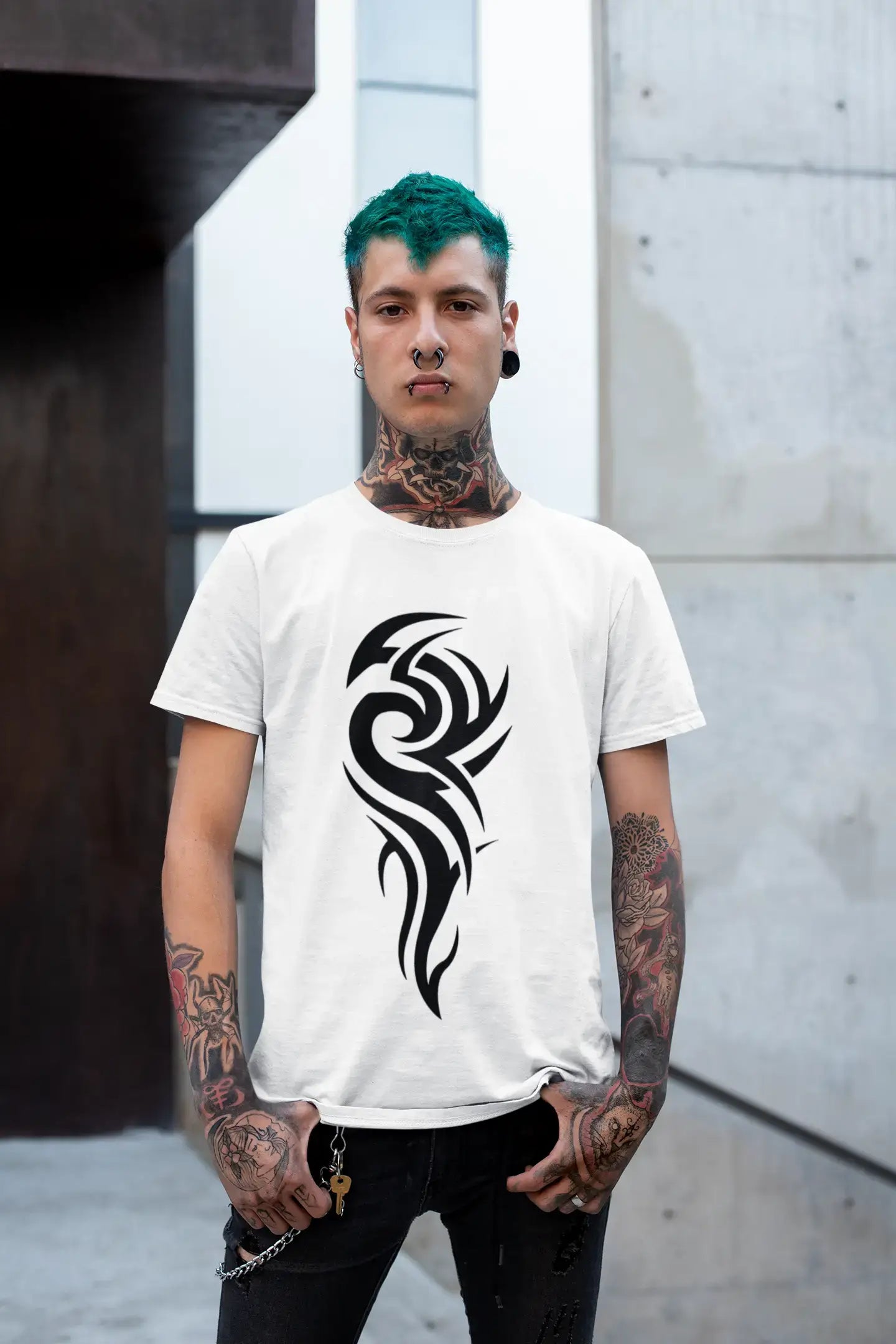 Maori Tribal Tattoo 2, Men's White tee, 100% Cotton Round Neck 00162