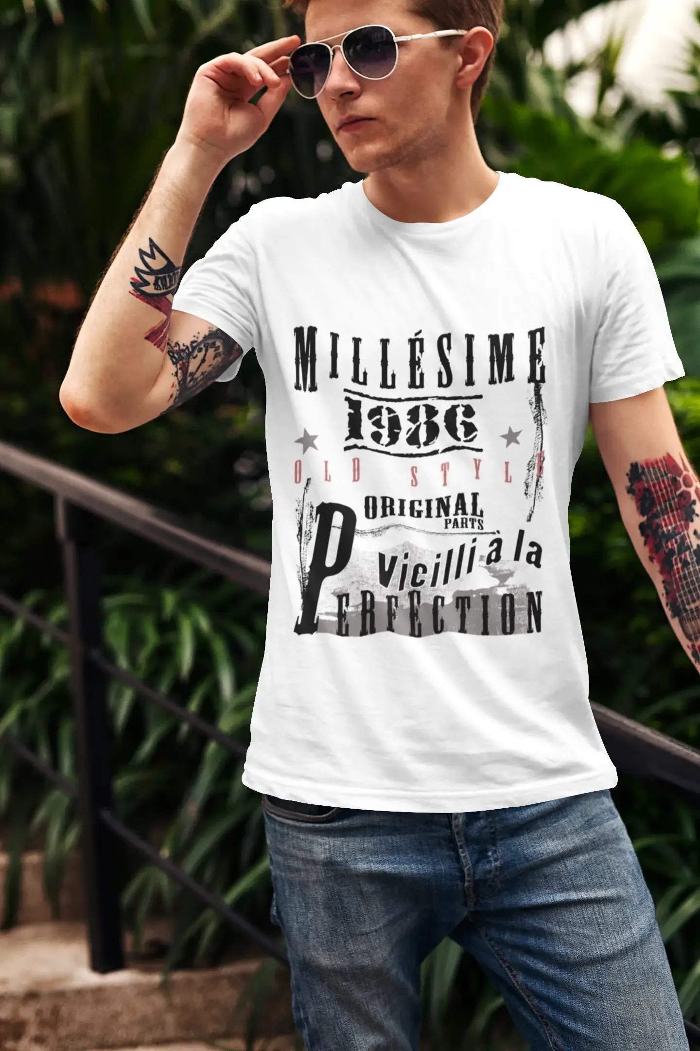 1986,Cadeaux,Anniversaire,Manches Courtes,Blanc,Homme T-Shirt