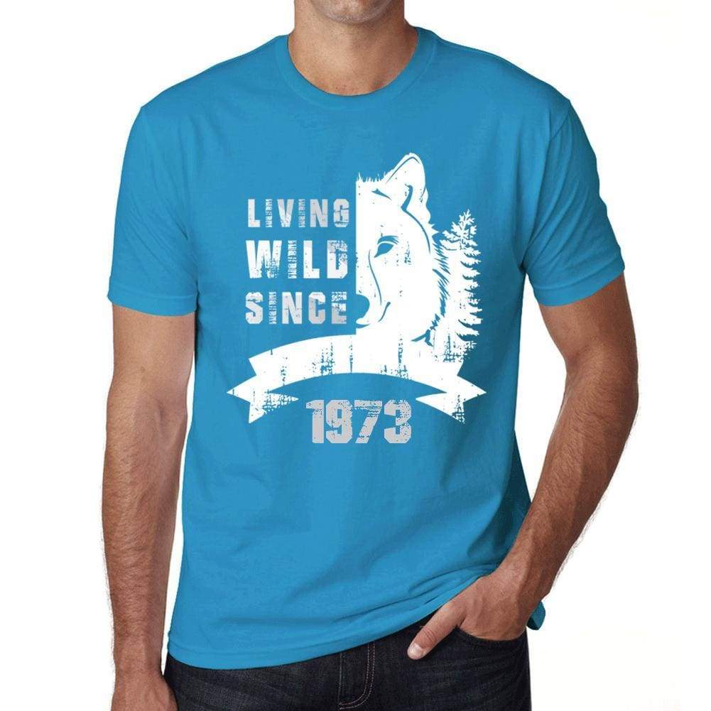 1973, Living Wild Since 1973 Men's T-shirt Blue Birthday Gift 00499 - ultrabasic-com