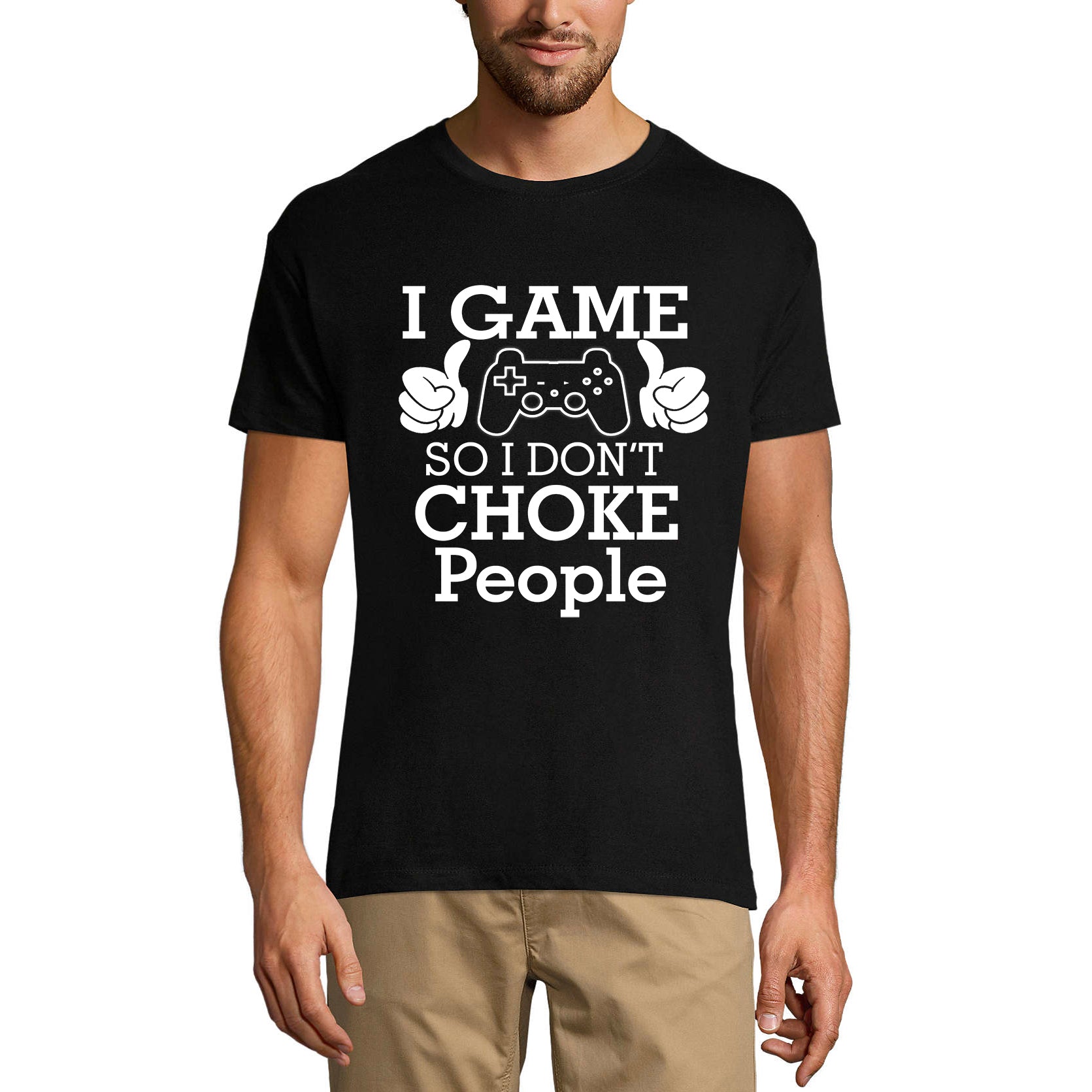 ULTRABASIC Men's T-Shirt I Game So I Don't Choke People - Funny Graphic Apparel humor joke dad gamer i paused my game alien player ufo playstation tee shirt clothes gaming apparel gifts super mario nintendo call of duty graphic tshirt video game funny geek gift for the gamer fortnite pubg humor son father birthday