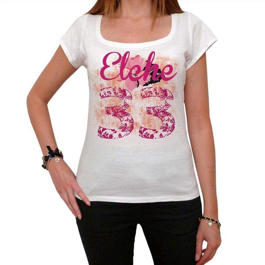 33 Elche City With Number Womens Short Sleeve Round White T-Shirt 00008 - Casual