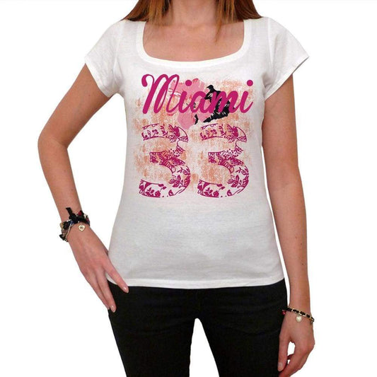 33 Miami City With Number Womens Short Sleeve Round White T-Shirt 00008 - Casual