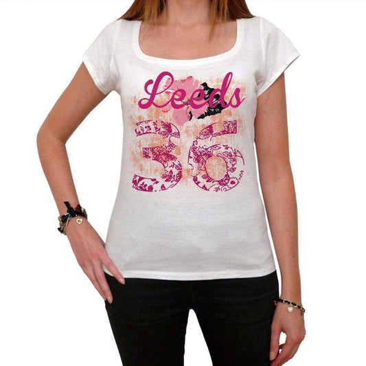 36 Leeds City With Number Womens Short Sleeve Round White T-Shirt 00008 - Casual
