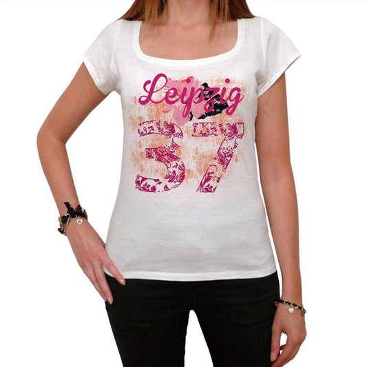 37 Leipzig City With Number Womens Short Sleeve Round White T-Shirt 00008 - Casual