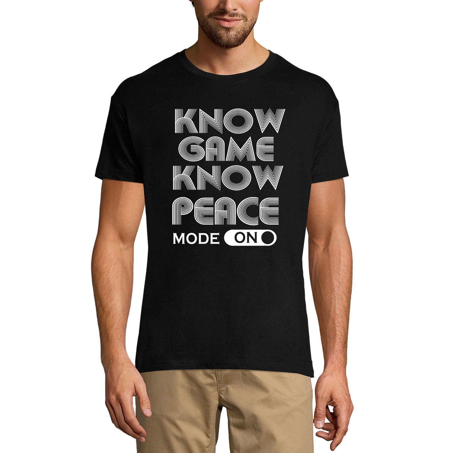 ULTRABASIC Men's Graphic T-Shirt Know Game Know Peace - Interesting Sayings mode on level up dad gamer i paused my game alien player ufo playstation tee shirt clothes gaming apparel gifts super mario nintendo call of duty graphic tshirt video game funny geek gift for the gamer fortnite pubg humor son father birthday