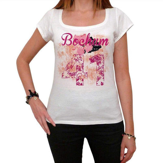 41 Bochum City With Number Womens Short Sleeve Round White T-Shirt 00008 - White / Xs - Casual
