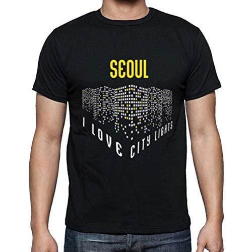 Ultrabasic - Homme T-Shirt Graphique J'aime Seoul Lumières Noir Profond