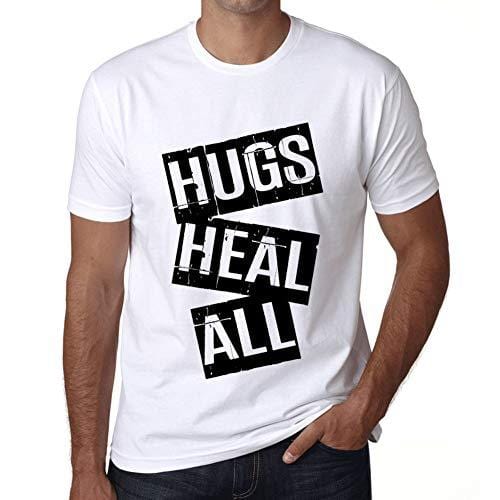Ultrabasic - Homme T-Shirt Graphique Hugs Heal All T-Shirt Cadeau Lettre d'impression Blanc