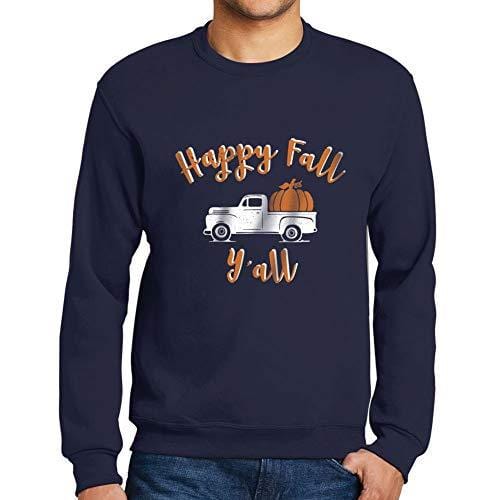 Ultrabasic - Homme Imprimé Graphique Sweat-Shirt Happy Fall Y'all Pumpkin Truck French Marine