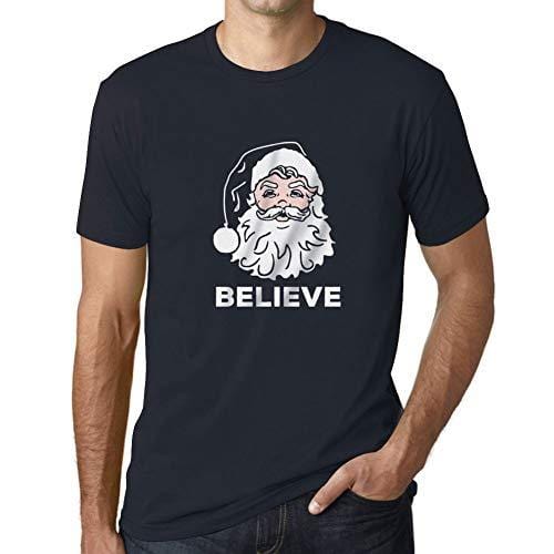 Ultrabasic - Homme T-Shirt Graphique Believe in Santa Claus Imprimé Lettres Noël Cadeau French Marine