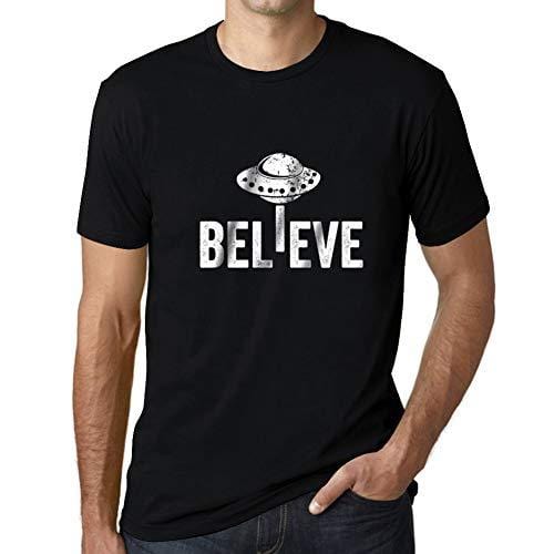 Ultrabasic - Homme Graphique Believe OVNI Extraterrestre T-Shirt Impression de Lettre Occasionnelle Drôle Noir Profond