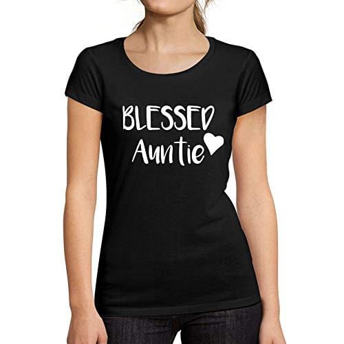 Ultrabasic - Femme Graphique Blessed Auntie Tee Shirt Mignon Tante Imprimé T-Shirt Noir Profond