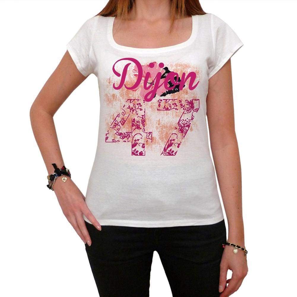 47 Dijon City With Number Womens Short Sleeve Round White T-Shirt 00008 - White / Xs - Casual