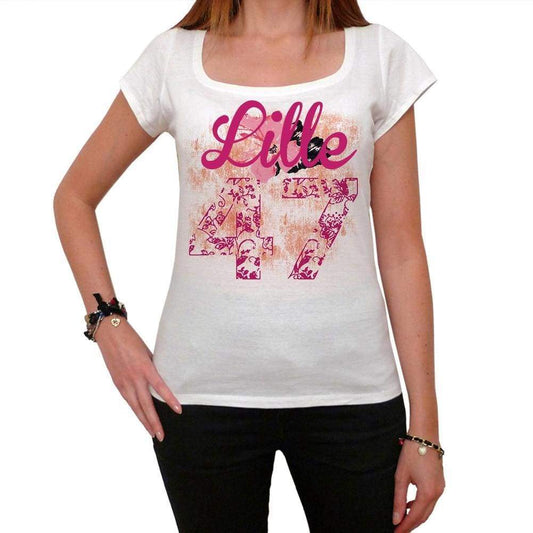47 Lille City With Number Womens Short Sleeve Round White T-Shirt 00008 - White / Xs - Casual