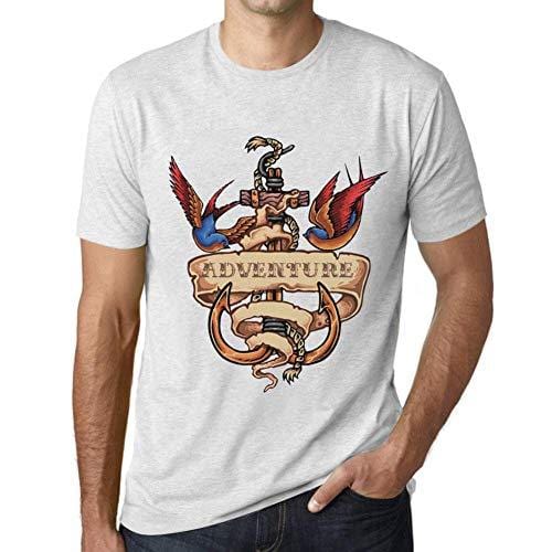 Ultrabasic - Homme T-Shirt Graphique Anchor Tattoo Adventure Blanc Chiné