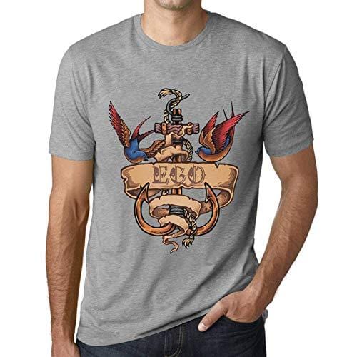Ultrabasic - Homme T-Shirt Graphique Anchor Tattoo Ego Gris Chiné