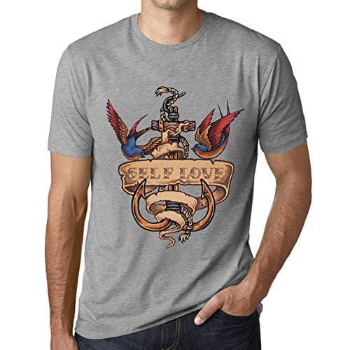 Ultrabasic - Homme T-Shirt Graphique Anchor Tattoo Self Love Gris Chiné