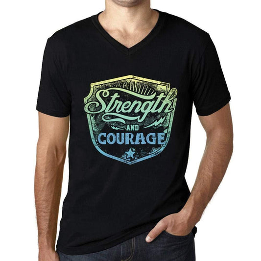 Homme T Shirt Graphique Imprimé Vintage Col V Tee Strength and Courage Noir Profond