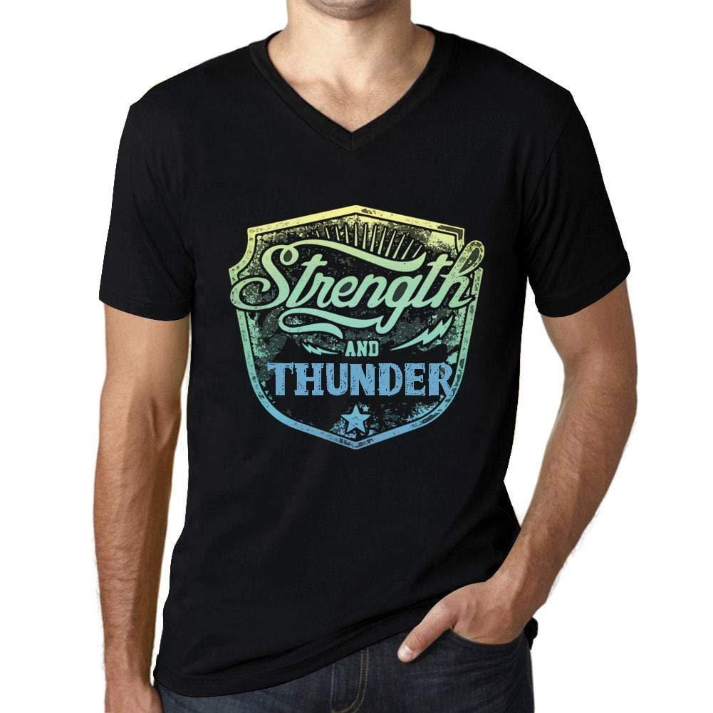 Homme T Shirt Graphique Imprimé Vintage Col V Tee Strength and Thunder Noir Profond