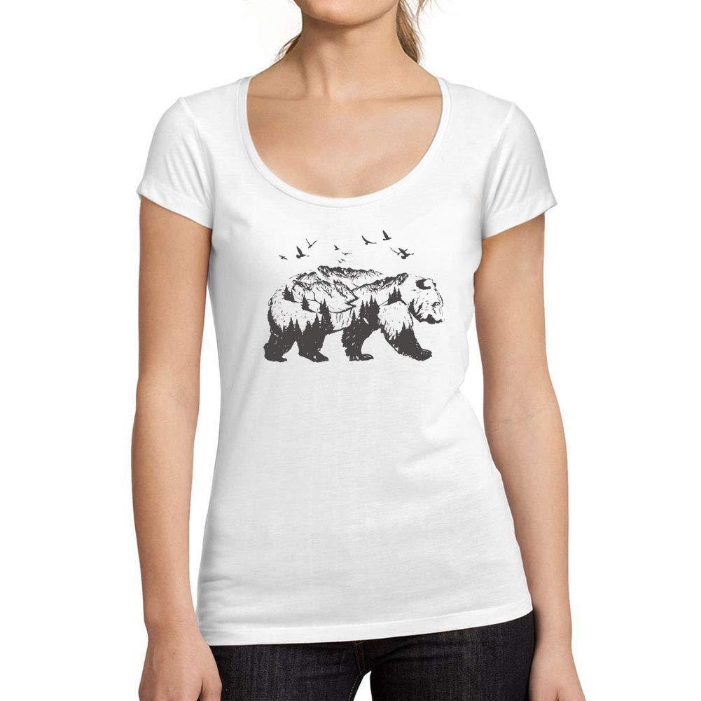 Ultrabasic - Tee-Shirt Femme col Rond Décolleté Double Exposure Bear Blanc