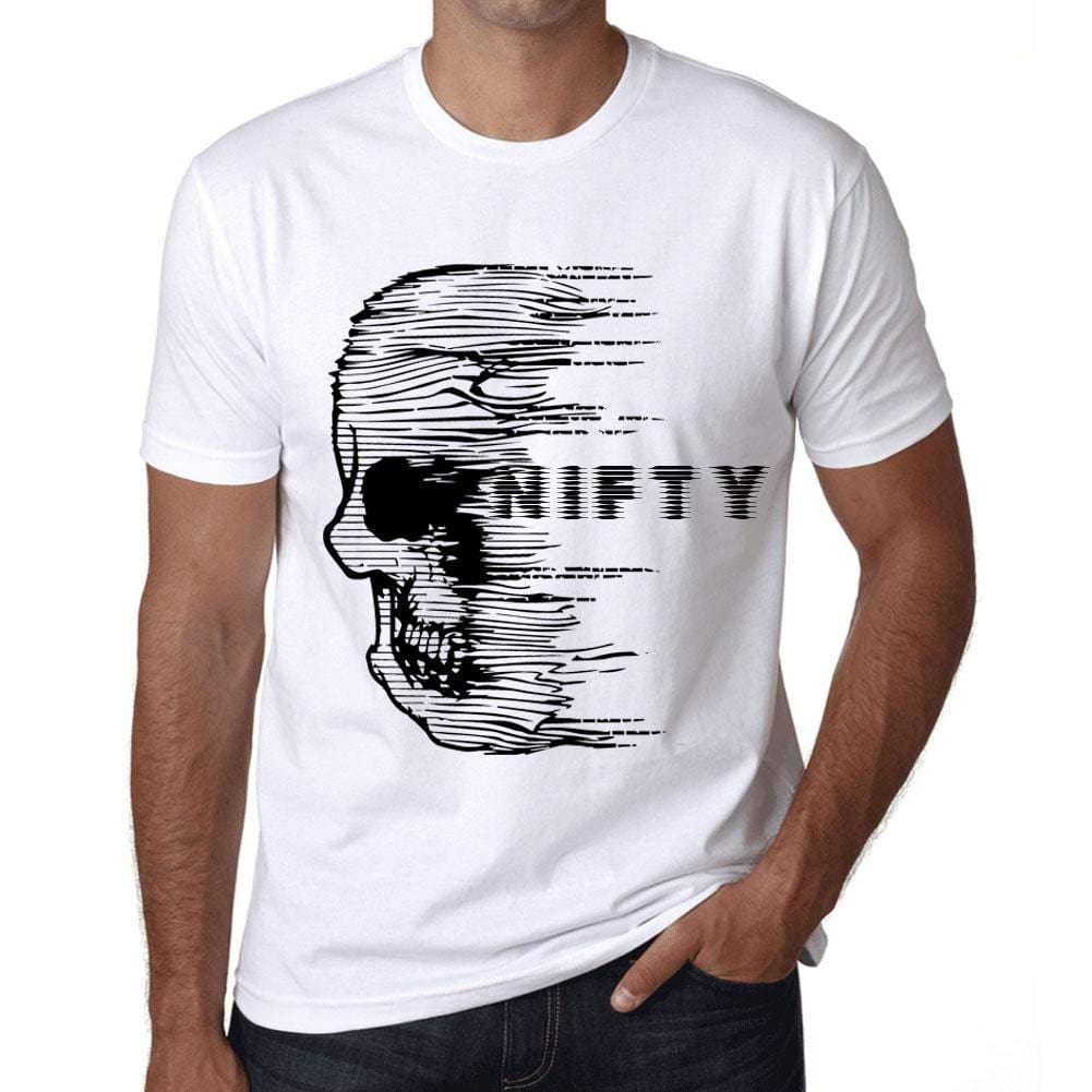 Homme T-Shirt Graphique Imprimé Vintage Tee Anxiety Skull NIFTY Blanc