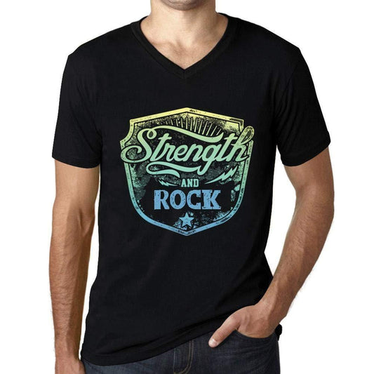 Homme T Shirt Graphique Imprimé Vintage Col V Tee Strength and Rock Noir Profond