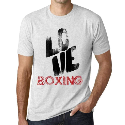 Ultrabasic - Homme T-Shirt Graphique Love Boxing Blanc Chiné