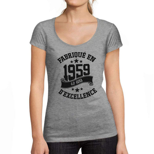 Ultrabasic - Tee-Shirt Femme col Rond Décolleté Fabriqué en 1959, 60 Ans d'être Génial T-Shirt Gris Chiné