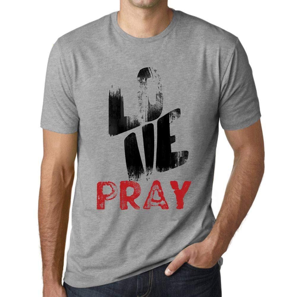 Ultrabasic - Homme T-Shirt Graphique Love Pray Gris Chiné