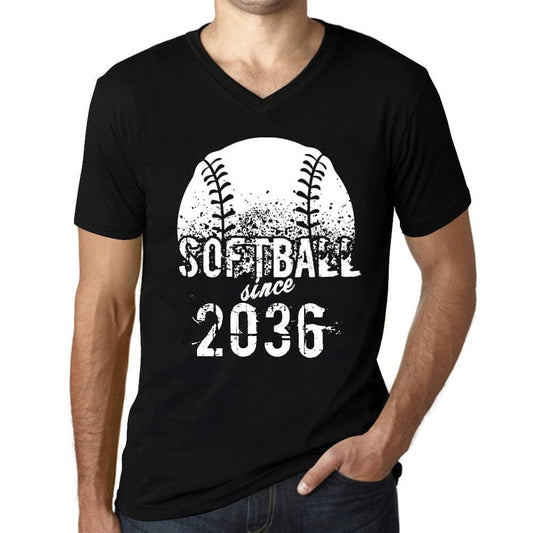 Men&rsquo;s Graphic V-Neck T-Shirt Softball Since 2036 Deep Black - Ultrabasic