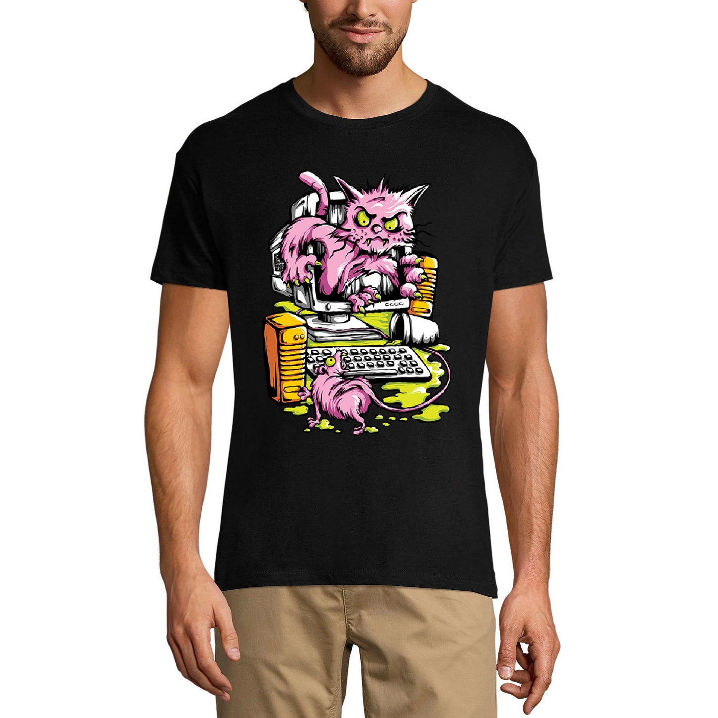 ULTRABASIC Men's Graphic T-Shirt Cat and Mouse - Funny Vintage Shirt for Men