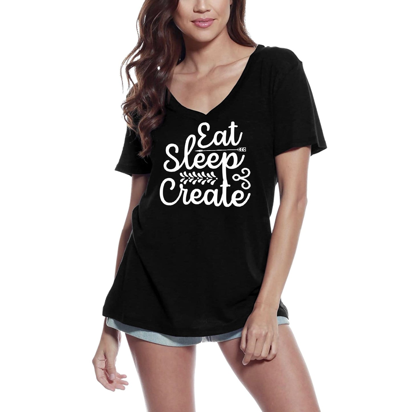 ULTRABASIC Women's T-Shirt Eat Sleep Create - Short Sleeve Tee Shirt Tops