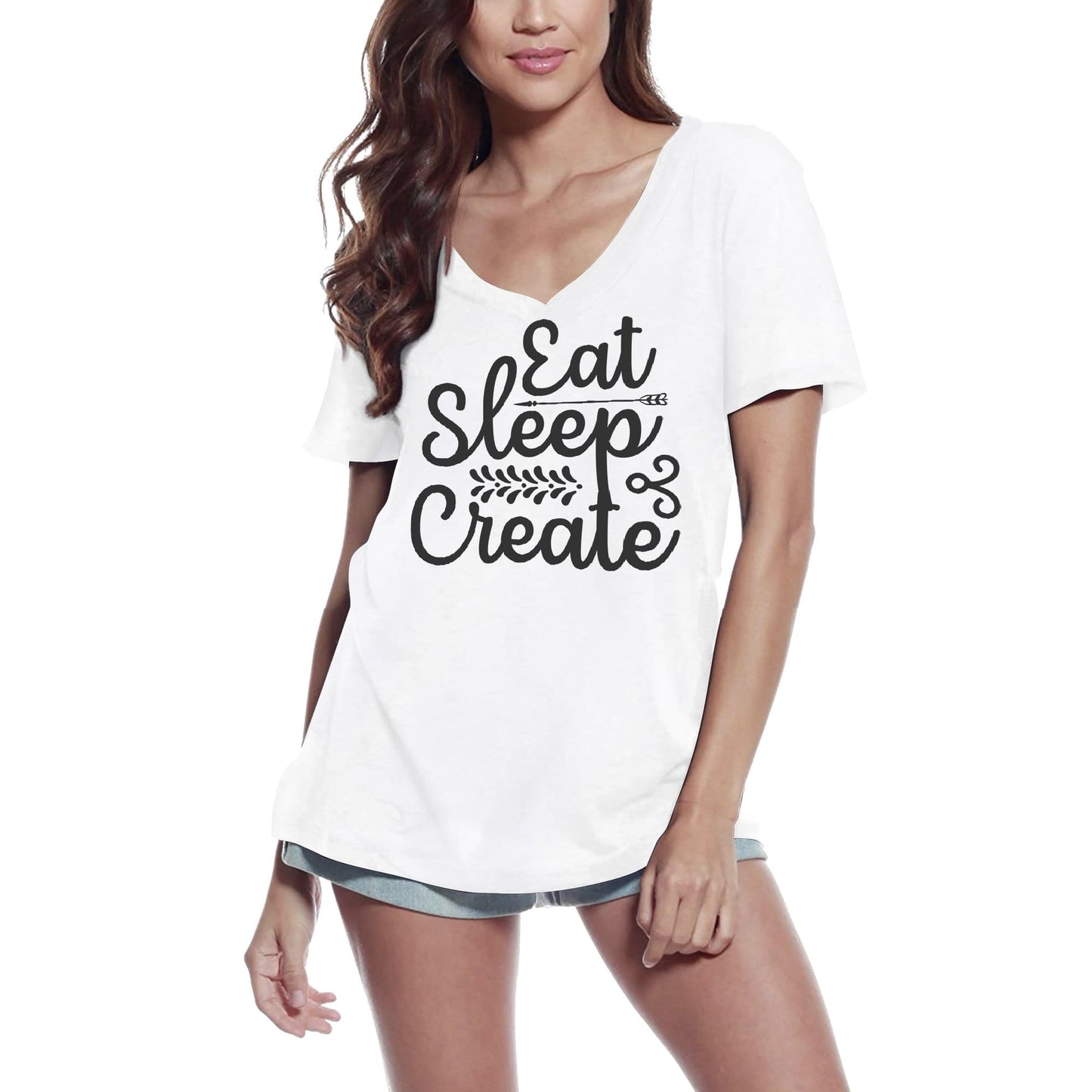 ULTRABASIC Women's T-Shirt Eat Sleep Create - Short Sleeve Tee Shirt Tops