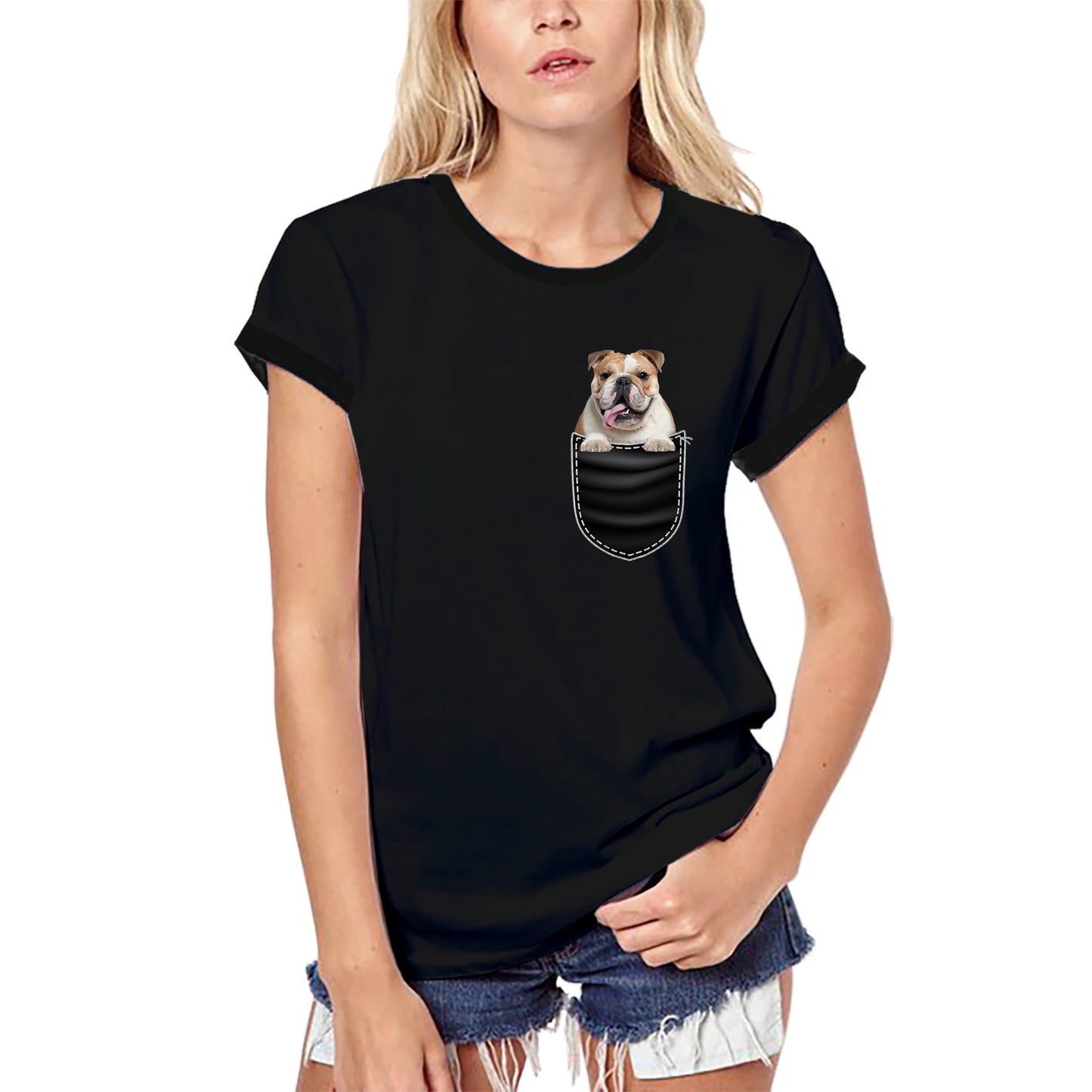 ULTRABASIC Graphic Women's T-Shirt English Bulldog - Cute Dog In Your Pocket